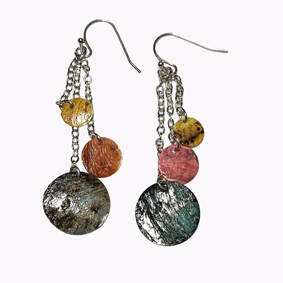 Boho Disc Dangle Drop Earrings Dyed Shell Statement Fashion Jewelry Women - Picture 1 of 4